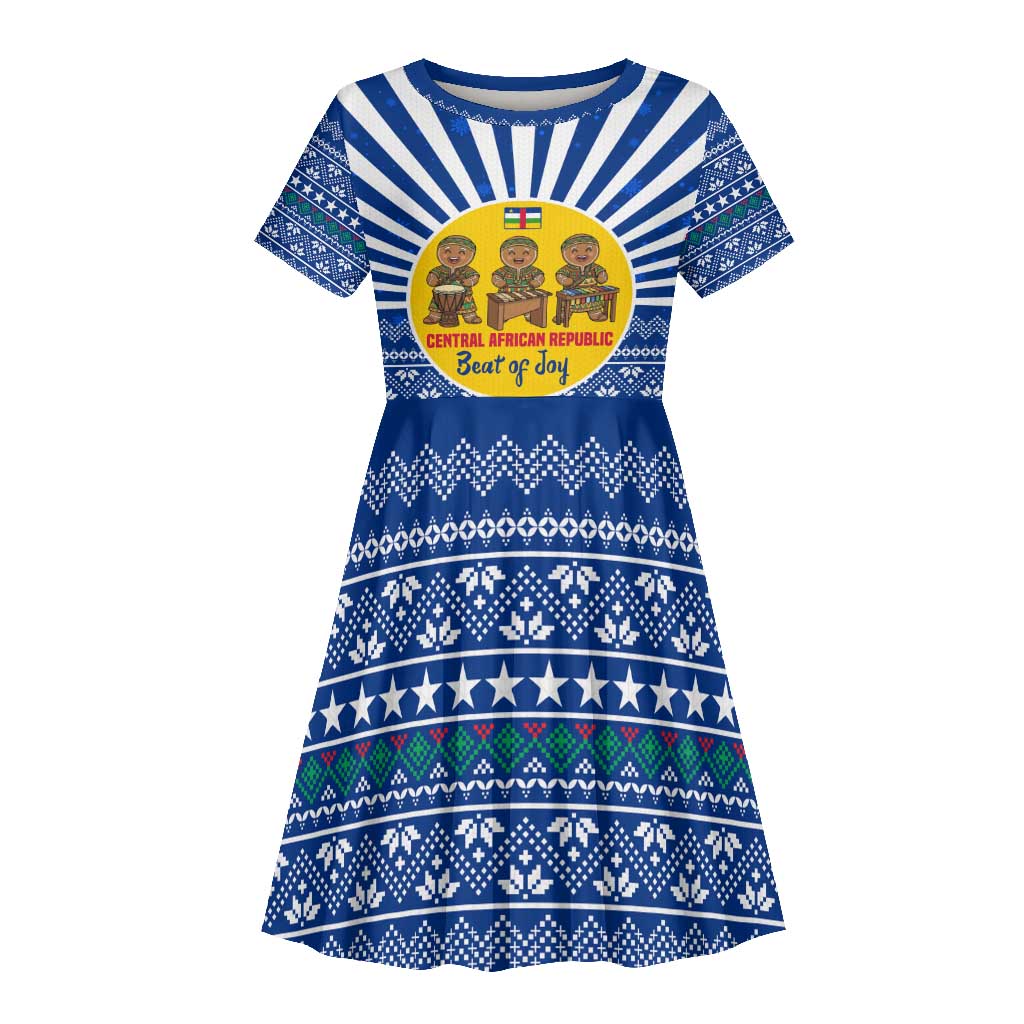 Central African Republic Christmas Kid Short Sleeve Dress Drumming Beat of Joy Tribal Pattern and Snowflakes - African Pride