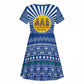 Central African Republic Christmas Kid Short Sleeve Dress Drumming Beat of Joy Tribal Pattern and Snowflakes - African Pride