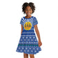 Central African Republic Christmas Kid Short Sleeve Dress Drumming Beat of Joy Tribal Pattern and Snowflakes - African Pride