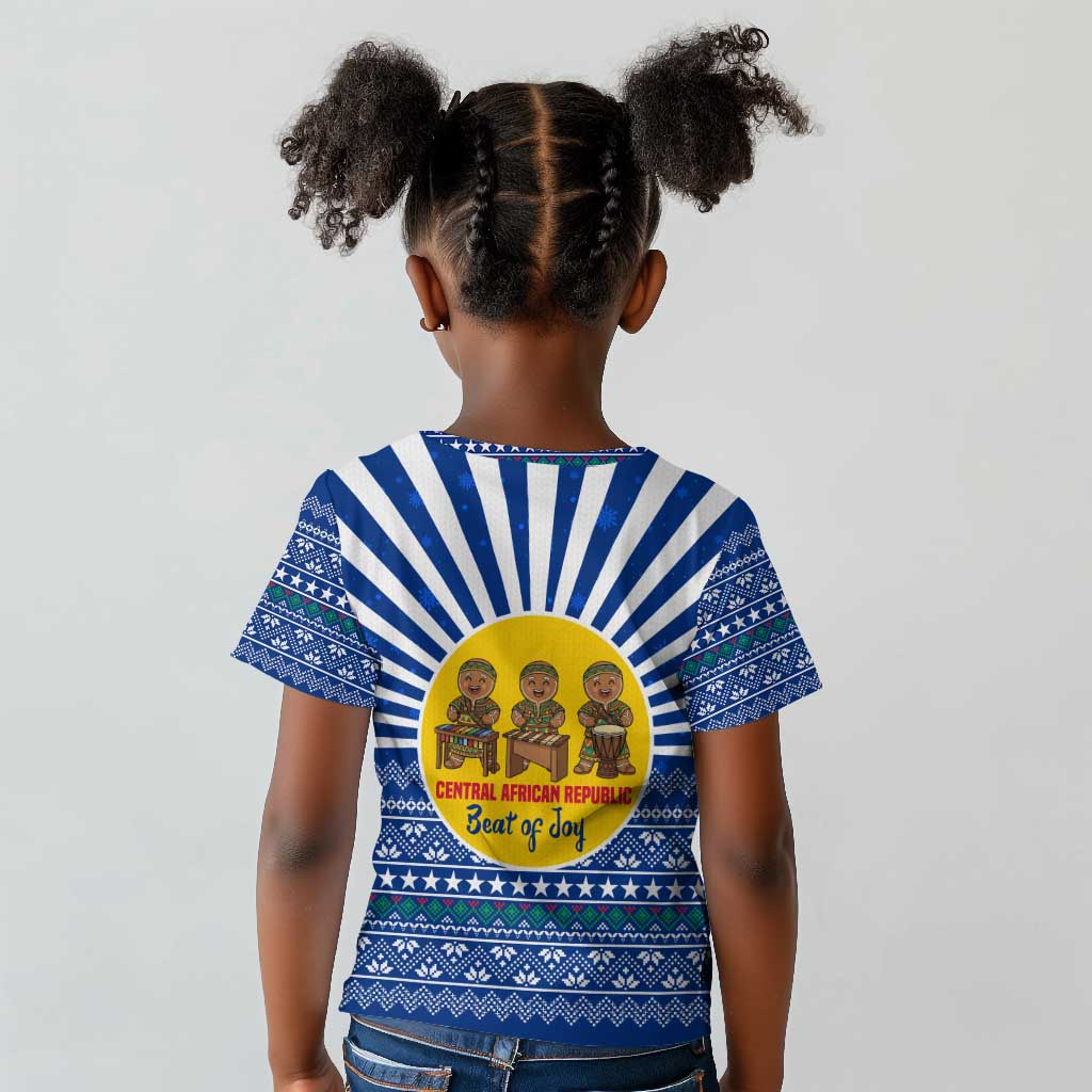Central African Republic Christmas Kid T shirt Drumming Beat of Joy Tribal Pattern and Snowflakes - African Pride