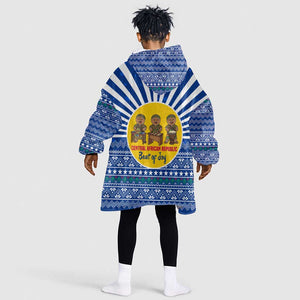 Central African Republic Christmas Kid Wearable Blanket Hoodie Drumming Beat of Joy Tribal Pattern and Snowflakes - African Pride
