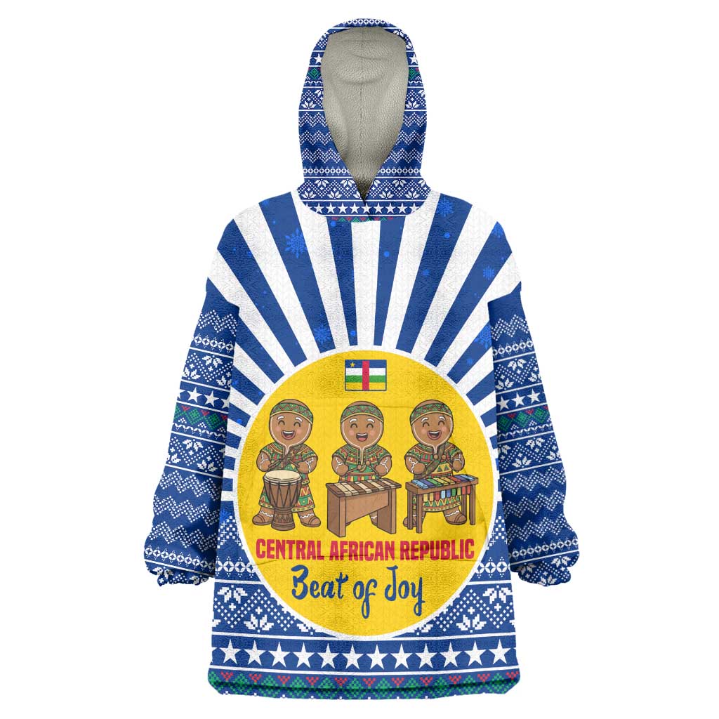 Central African Republic Christmas Kid Wearable Blanket Hoodie Drumming Beat of Joy Tribal Pattern and Snowflakes - African Pride