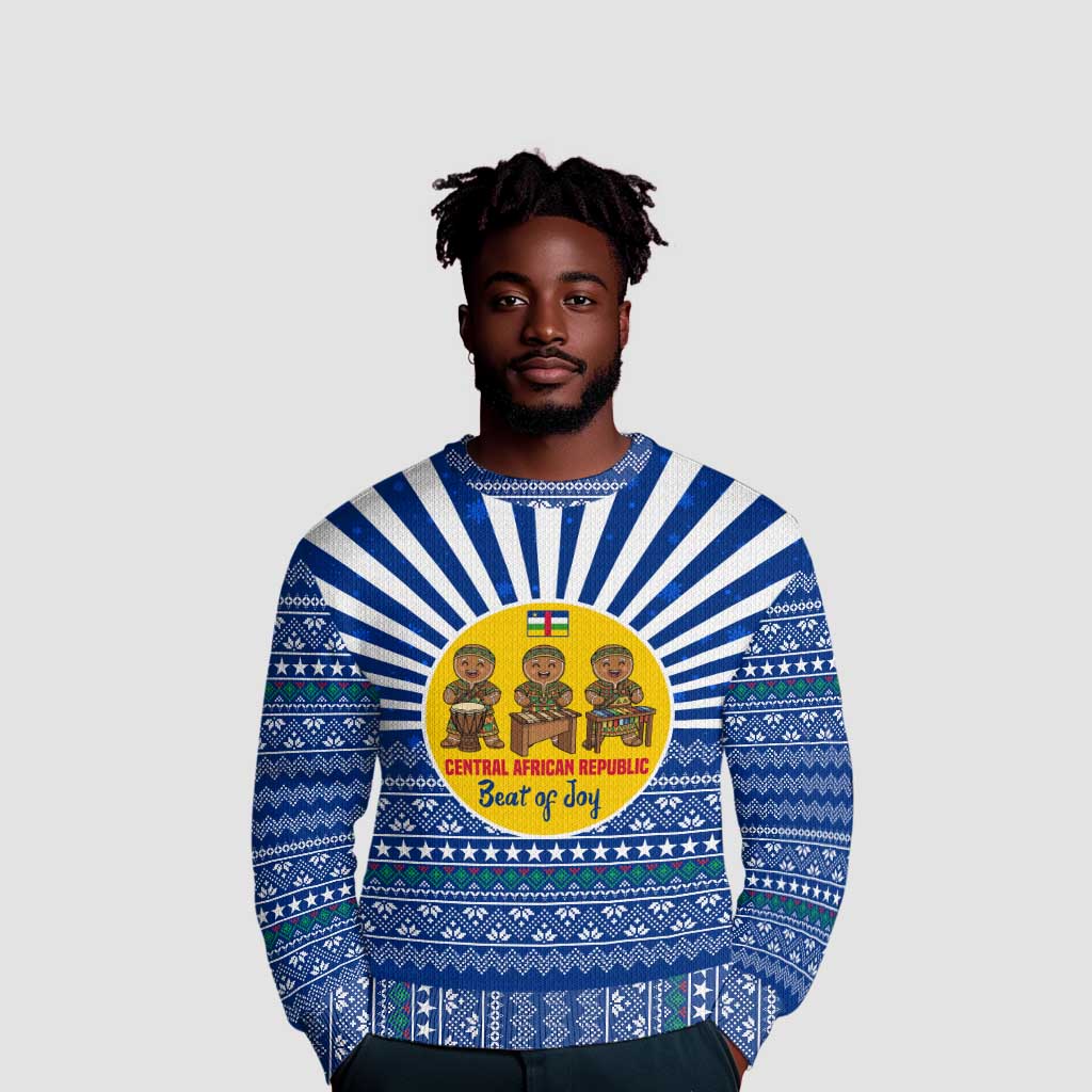 Central African Republic Christmas Ugly Christmas Sweater Drumming Beat of Joy Tribal Pattern and Snowflakes - African Pride