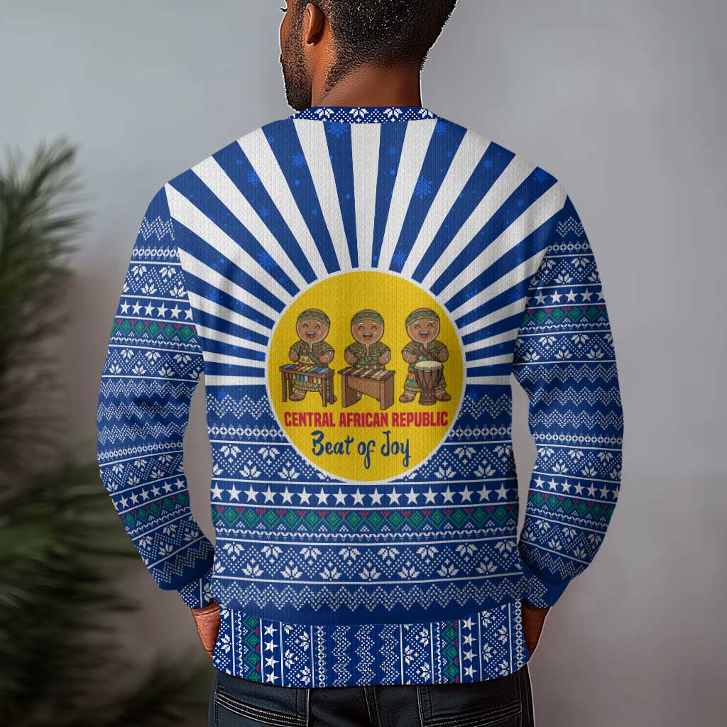 Central African Republic Christmas Ugly Christmas Sweater Drumming Beat of Joy Tribal Pattern and Snowflakes - African Pride