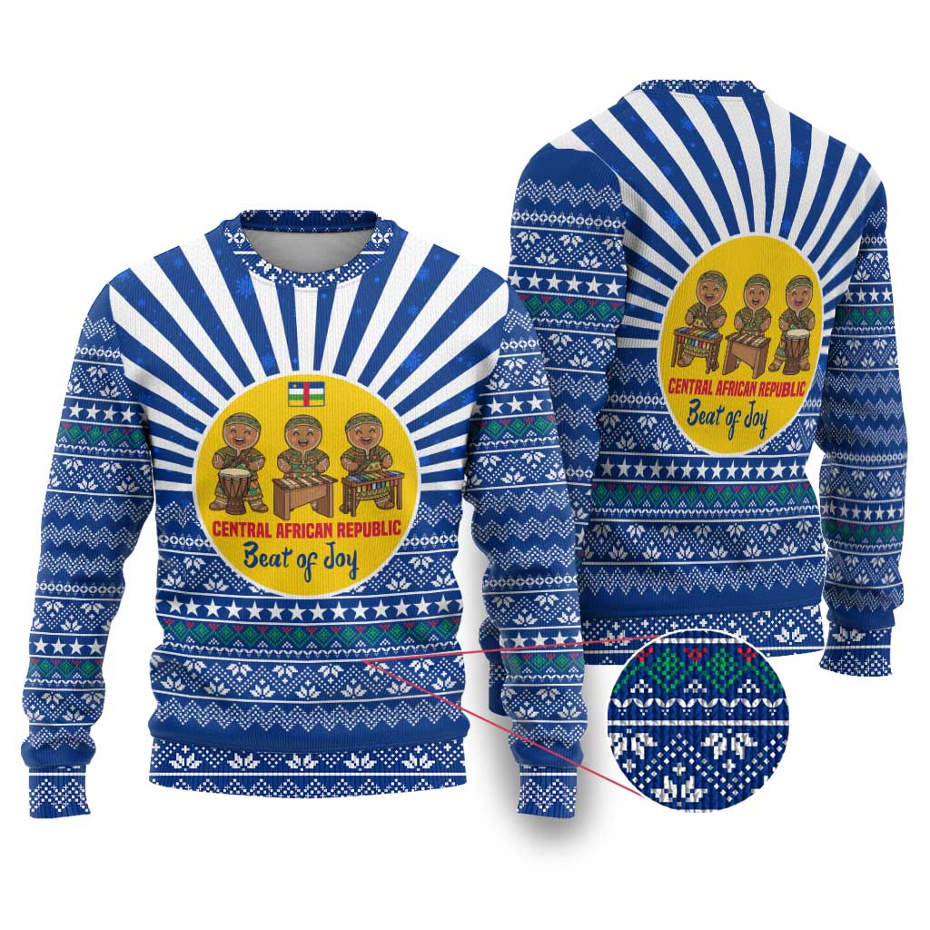 Central African Republic Christmas Ugly Christmas Sweater Drumming Beat of Joy Tribal Pattern and Snowflakes - African Pride