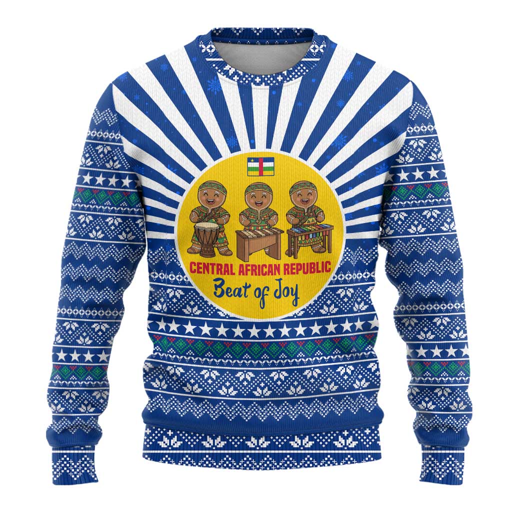 Central African Republic Christmas Ugly Christmas Sweater Drumming Beat of Joy Tribal Pattern and Snowflakes - African Pride