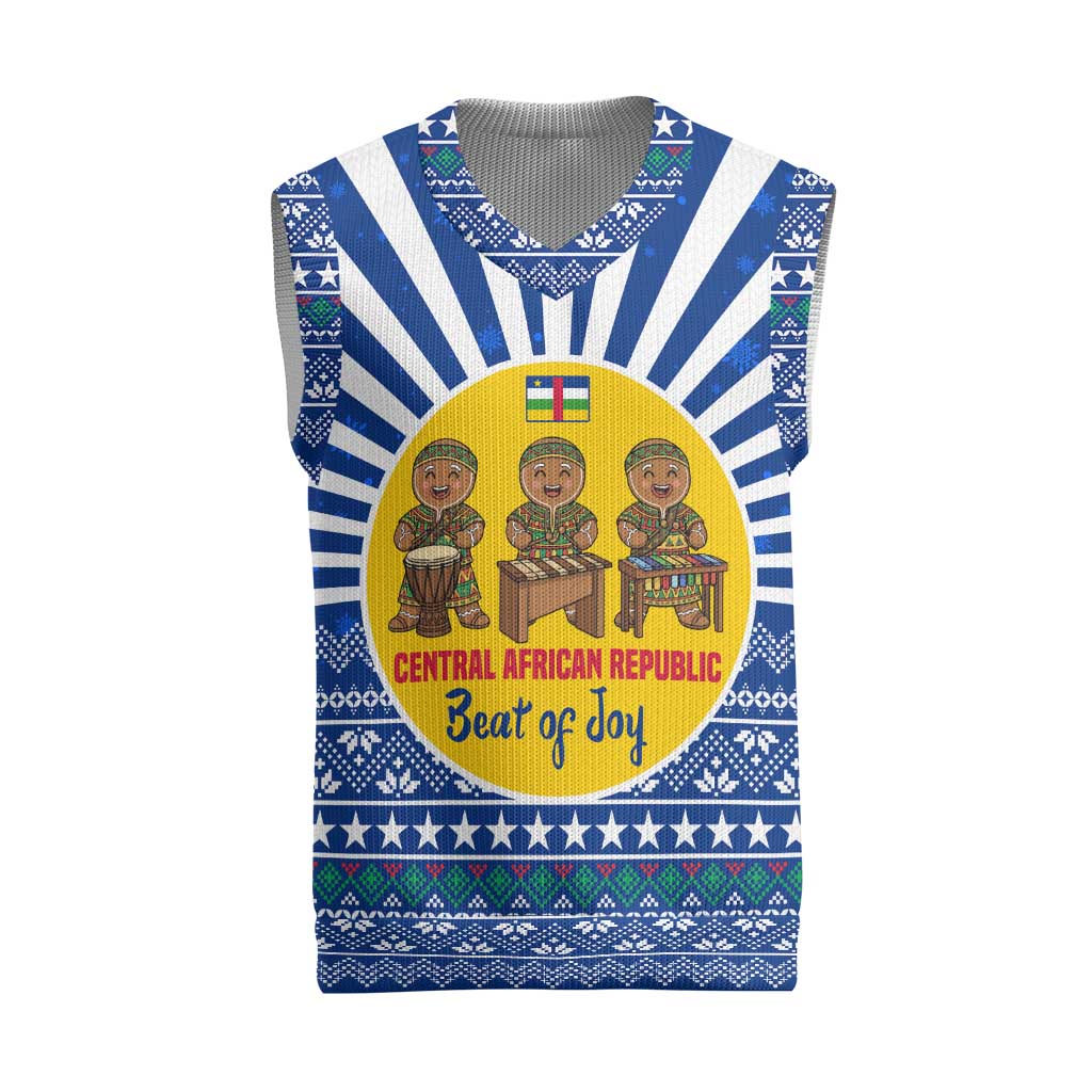 Central African Republic Christmas Knitted V-Neck Vest Drumming Beat of Joy Tribal Pattern and Snowflakes - African Pride