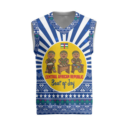 Central African Republic Christmas Knitted V-Neck Vest Drumming Beat of Joy Tribal Pattern and Snowflakes - African Pride