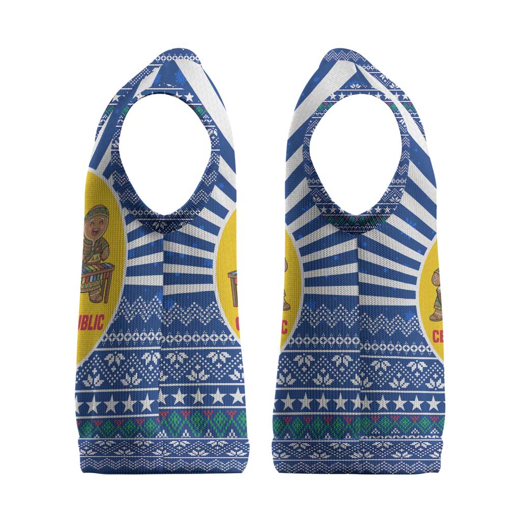 Central African Republic Christmas Knitted V-Neck Vest Drumming Beat of Joy Tribal Pattern and Snowflakes - African Pride