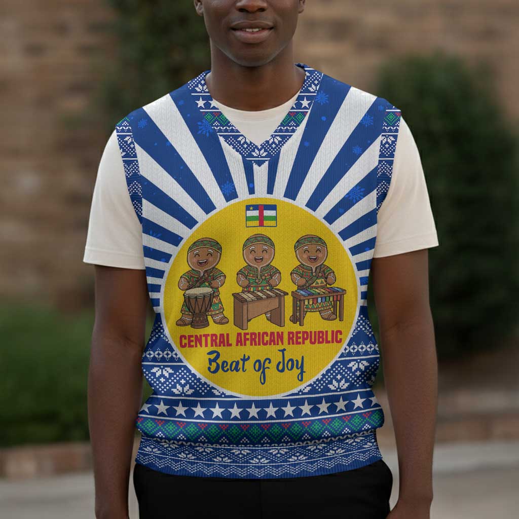 Central African Republic Christmas Knitted V-Neck Vest Drumming Beat of Joy Tribal Pattern and Snowflakes - African Pride