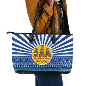 Central African Republic Christmas Leather Tote Bag Drumming Beat of Joy Tribal Pattern and Snowflakes - African Pride