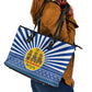 Central African Republic Christmas Leather Tote Bag Drumming Beat of Joy Tribal Pattern and Snowflakes - African Pride