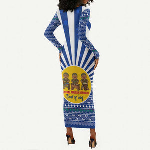 Central African Republic Christmas Long Sleeve Bodycon Dress Drumming Beat of Joy Tribal Pattern and Snowflakes - African Pride