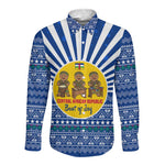 Central African Republic Christmas Long Sleeve Button Shirt Drumming Beat of Joy Tribal Pattern and Snowflakes - African Pride