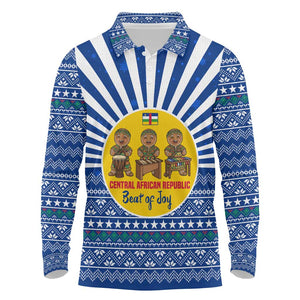 Central African Republic Christmas Long Sleeve Polo Shirt Drumming Beat of Joy Tribal Pattern and Snowflakes - African Pride