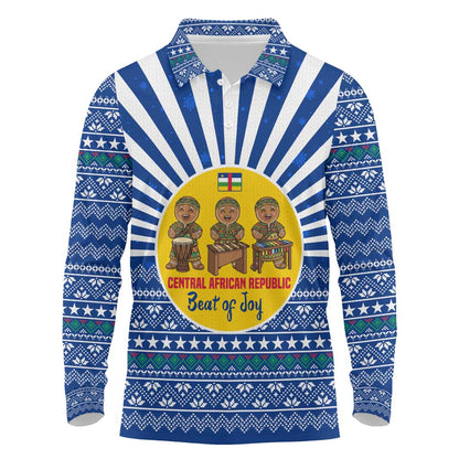 Central African Republic Christmas Long Sleeve Polo Shirt Drumming Beat of Joy Tribal Pattern and Snowflakes - African Pride