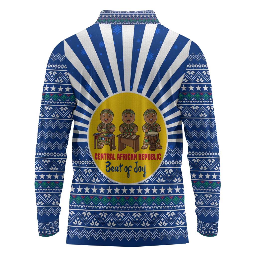 Central African Republic Christmas Long Sleeve Polo Shirt Drumming Beat of Joy Tribal Pattern and Snowflakes - African Pride