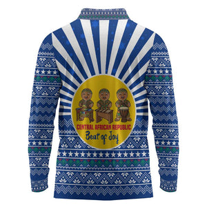 Central African Republic Christmas Long Sleeve Polo Shirt Drumming Beat of Joy Tribal Pattern and Snowflakes - African Pride