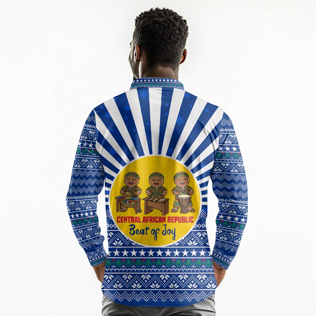 Central African Republic Christmas Long Sleeve Polo Shirt Drumming Beat of Joy Tribal Pattern and Snowflakes - African Pride