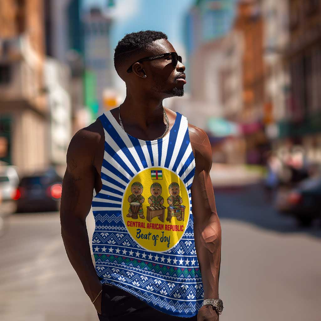 Central African Republic Christmas Men Tank Top Drumming Beat of Joy Tribal Pattern and Snowflakes - African Pride