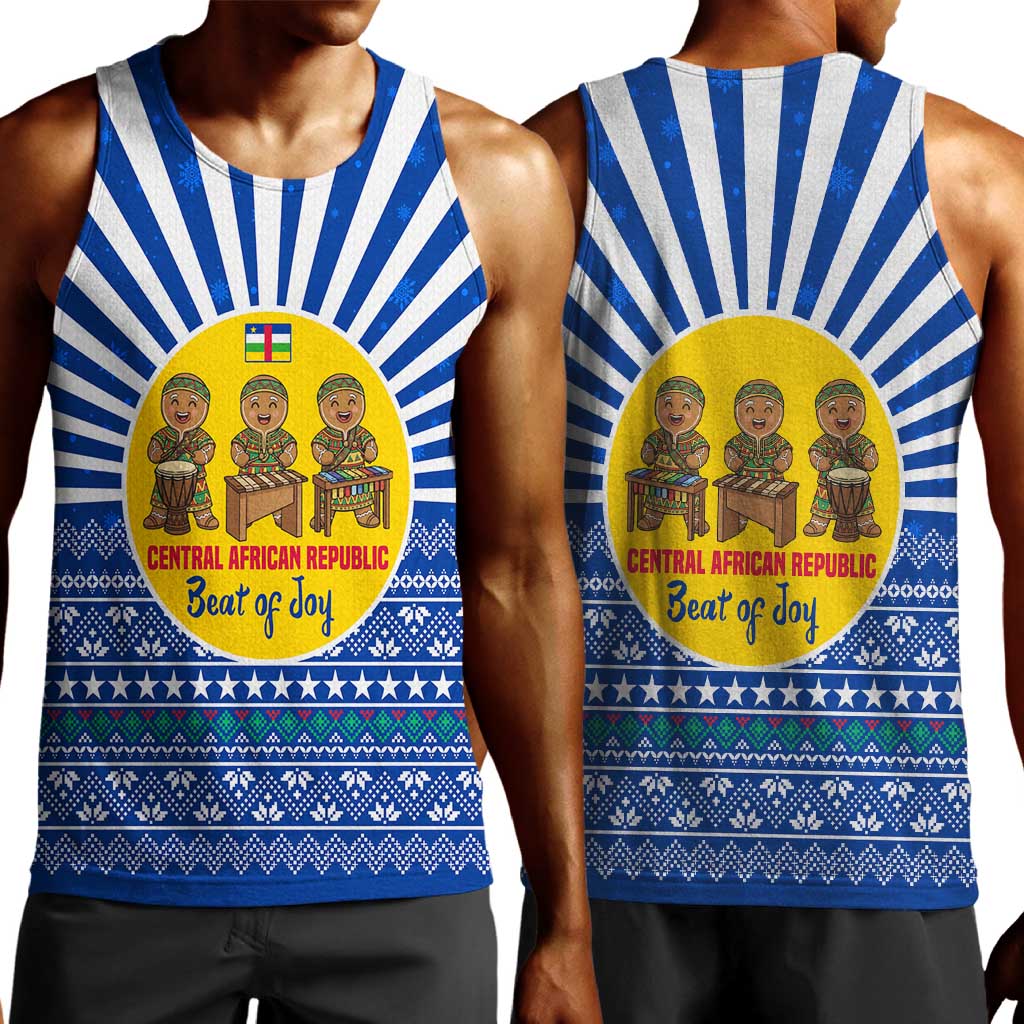 Central African Republic Christmas Men Tank Top Drumming Beat of Joy Tribal Pattern and Snowflakes - African Pride