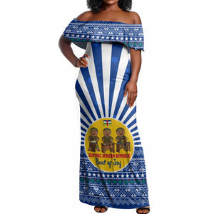 Central African Republic Christmas Off Shoulder Maxi Dress Drumming Beat of Joy Tribal Pattern and Snowflakes - African Pride