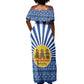 Central African Republic Christmas Off Shoulder Maxi Dress Drumming Beat of Joy Tribal Pattern and Snowflakes - African Pride