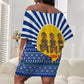 Central African Republic Christmas Off Shoulder Short Dress Drumming Beat of Joy Tribal Pattern and Snowflakes - African Pride