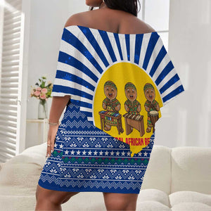 Central African Republic Christmas Off Shoulder Short Dress Drumming Beat of Joy Tribal Pattern and Snowflakes - African Pride