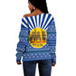 Central African Republic Christmas Off Shoulder Sweater Drumming Beat of Joy Tribal Pattern and Snowflakes - African Pride