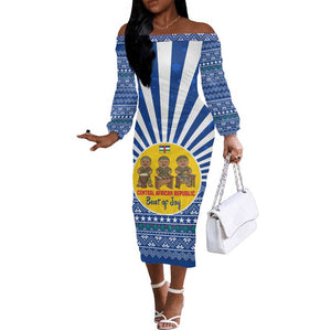 Central African Republic Christmas Off The Shoulder Long Sleeve Dress Drumming Beat of Joy Tribal Pattern and Snowflakes - African Pride