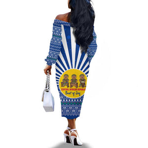 Central African Republic Christmas Off The Shoulder Long Sleeve Dress Drumming Beat of Joy Tribal Pattern and Snowflakes - African Pride