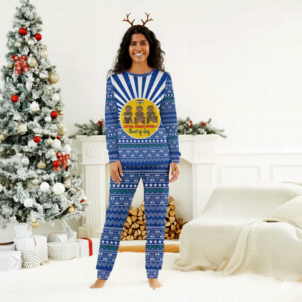 Central African Republic Christmas Pajama Set Drumming Beat of Joy Tribal Pattern and Snowflakes - African Pride