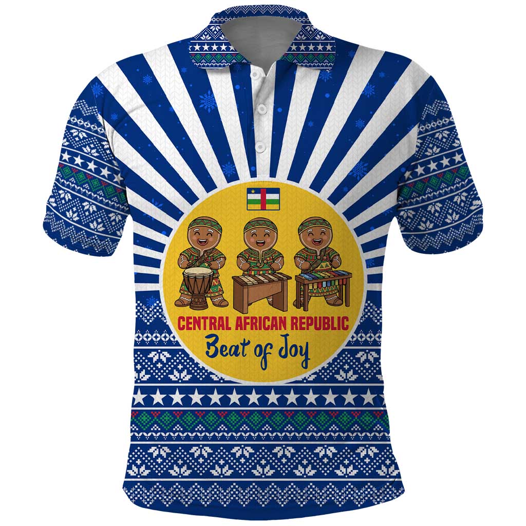 Central African Republic Christmas Polo Shirt Drumming Beat of Joy Tribal Pattern and Snowflakes - African Pride