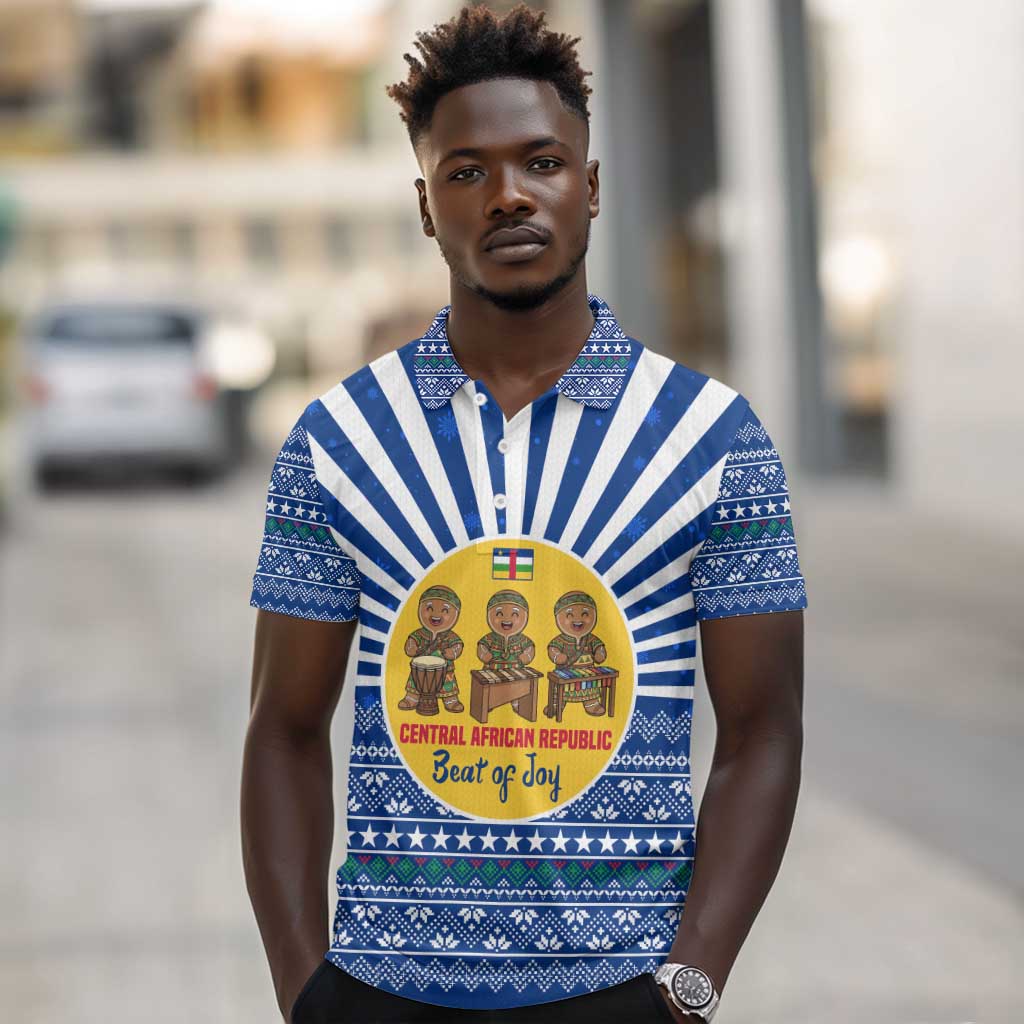 Central African Republic Christmas Polo Shirt Drumming Beat of Joy Tribal Pattern and Snowflakes - African Pride