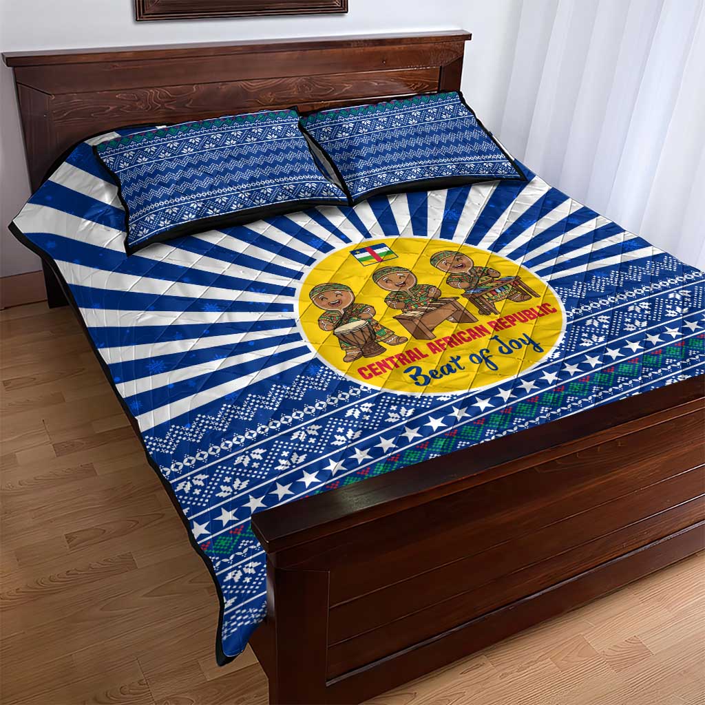 Central African Republic Christmas Quilt Bed Set Drumming Beat of Joy Tribal Pattern and Snowflakes - African Pride