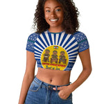 Central African Republic Christmas Raglan Cropped T shirt Drumming Beat of Joy Tribal Pattern and Snowflakes - African Pride