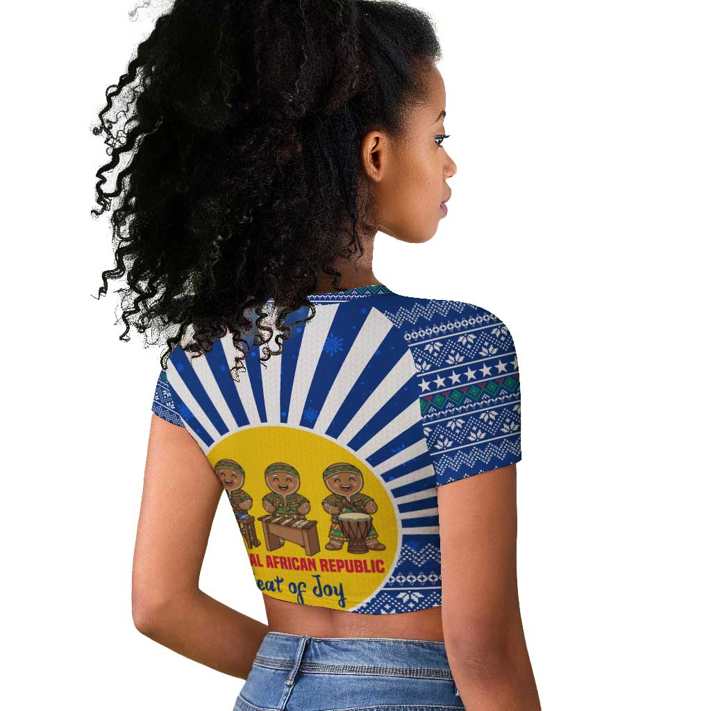 Central African Republic Christmas Raglan Cropped T shirt Drumming Beat of Joy Tribal Pattern and Snowflakes - African Pride