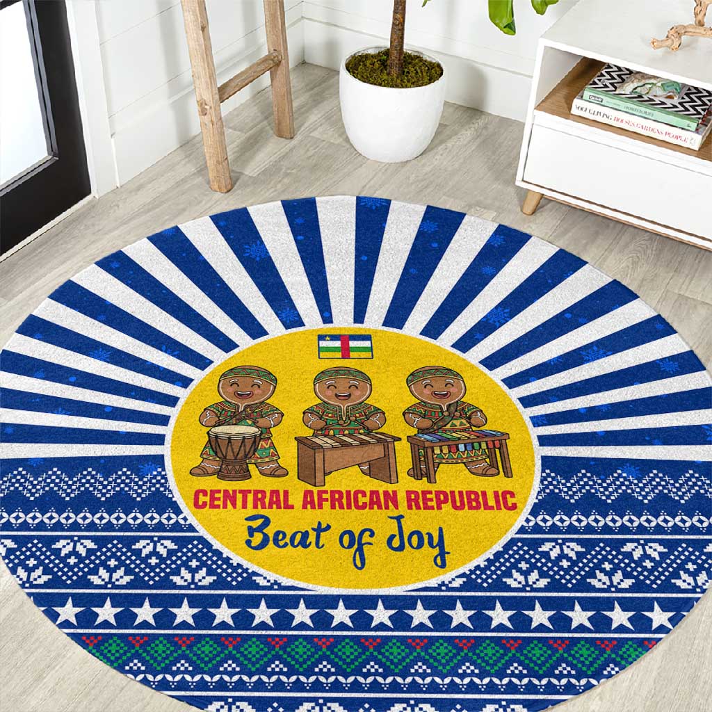 Central African Republic Christmas Round Carpet Drumming Beat of Joy Tribal Pattern and Snowflakes - African Pride