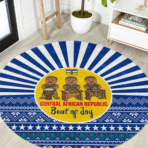 Central African Republic Christmas Round Carpet Drumming Beat of Joy Tribal Pattern and Snowflakes - African Pride