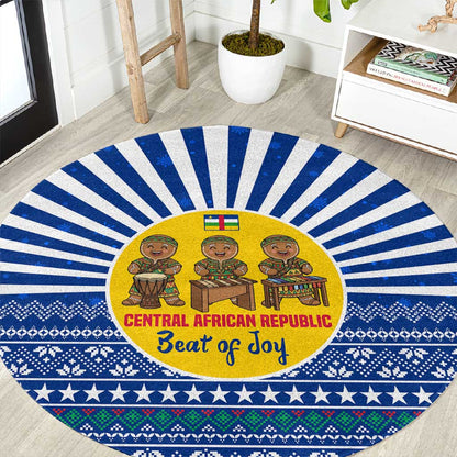 Central African Republic Christmas Round Carpet Drumming Beat of Joy Tribal Pattern and Snowflakes - African Pride