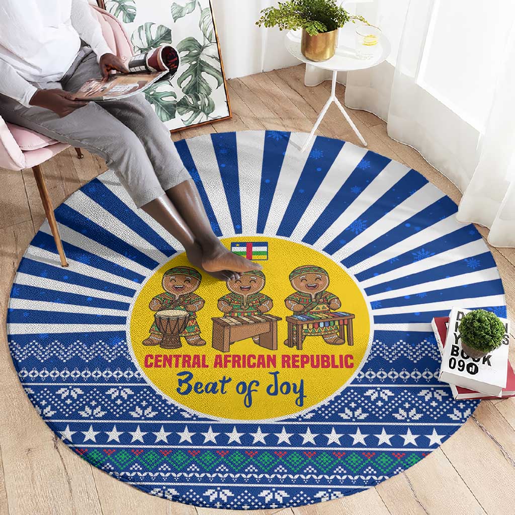 Central African Republic Christmas Round Carpet Drumming Beat of Joy Tribal Pattern and Snowflakes - African Pride