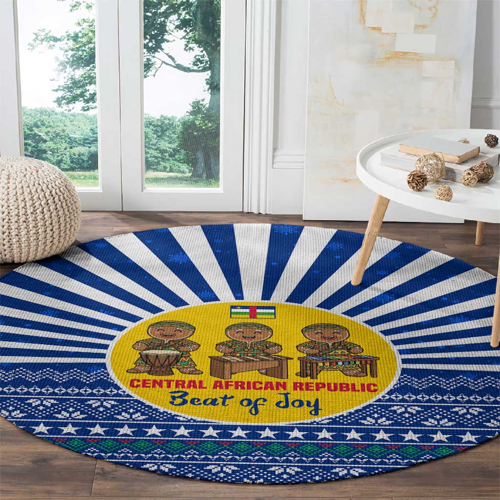 Central African Republic Christmas Round Carpet Drumming Beat of Joy Tribal Pattern and Snowflakes - African Pride