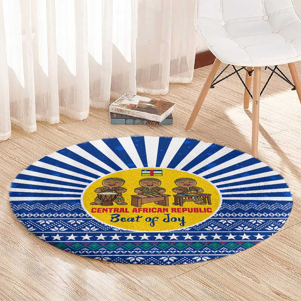 Central African Republic Christmas Round Carpet Drumming Beat of Joy Tribal Pattern and Snowflakes - African Pride