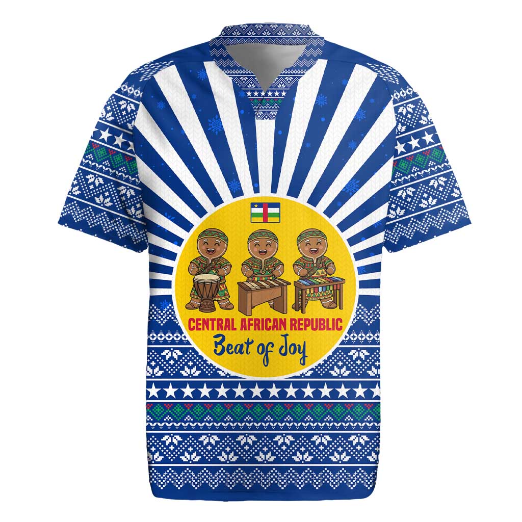 Central African Republic Christmas Rugby Jersey Drumming Beat of Joy Tribal Pattern and Snowflakes - African Pride