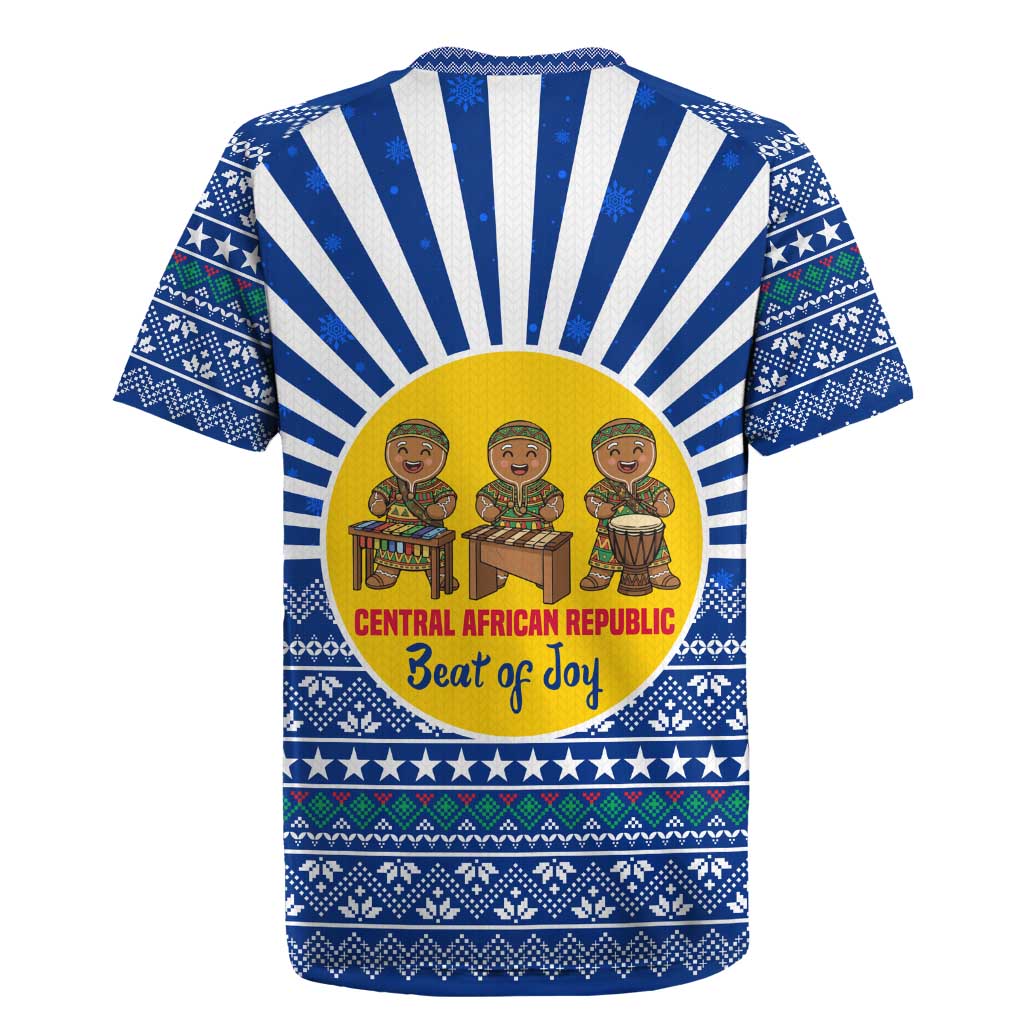 Central African Republic Christmas Rugby Jersey Drumming Beat of Joy Tribal Pattern and Snowflakes - African Pride