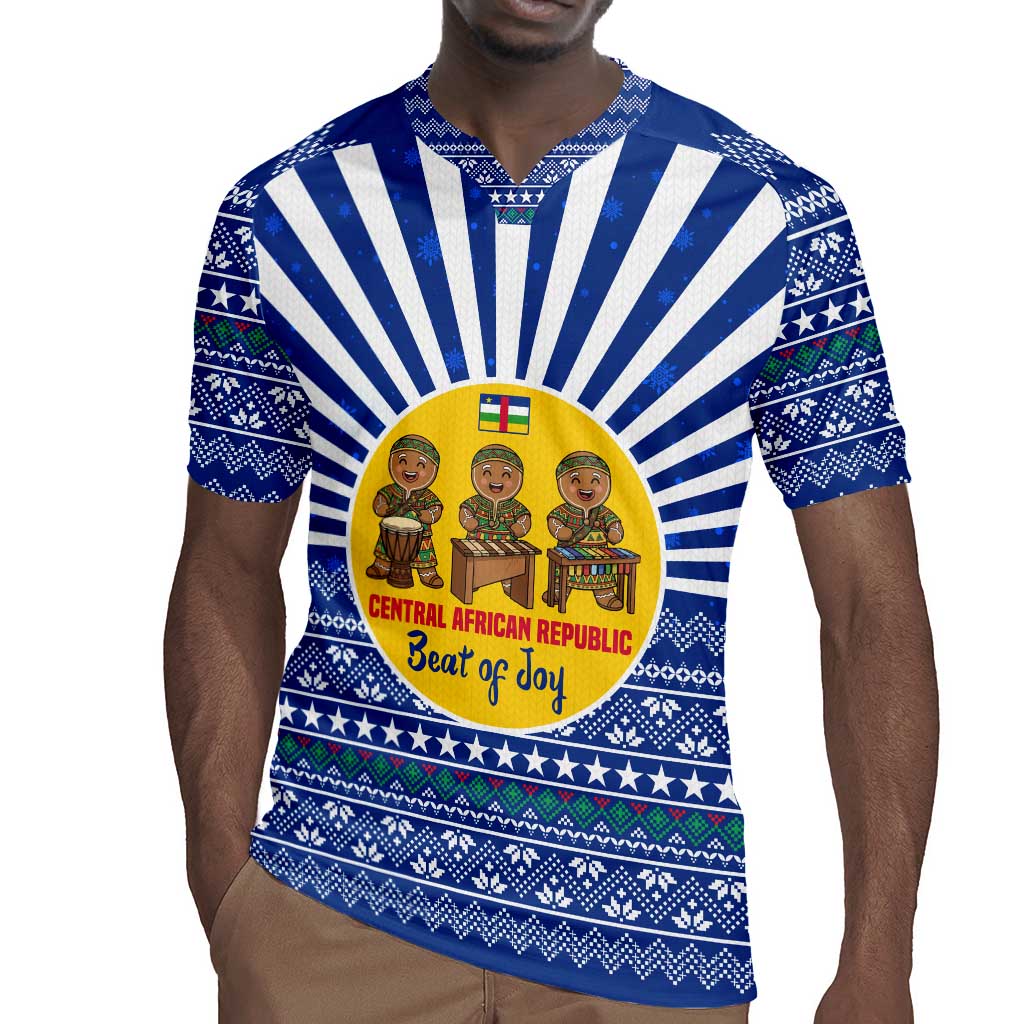 Central African Republic Christmas Rugby Jersey Drumming Beat of Joy Tribal Pattern and Snowflakes - African Pride