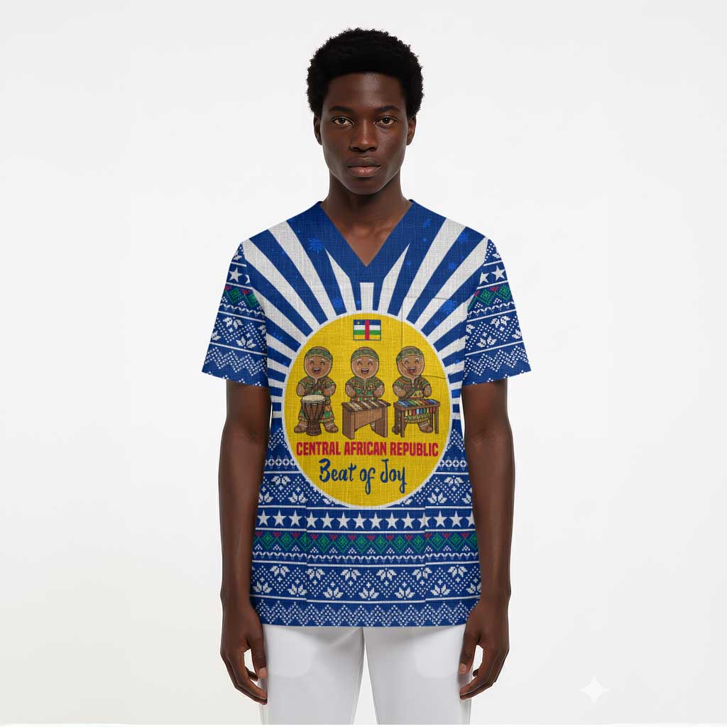 Central African Republic Christmas Scrub Top Drumming Beat of Joy Tribal Pattern and Snowflakes - African Pride
