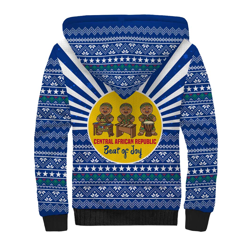 Central African Republic Christmas Sherpa Hoodie Drumming Beat of Joy Tribal Pattern and Snowflakes - African Pride
