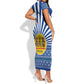 Central African Republic Christmas Short Sleeve Bodycon Dress Drumming Beat of Joy Tribal Pattern and Snowflakes - African Pride